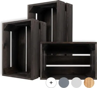 Obrázok produktu pre Creative Deco 3x Drevená krabica čierna | 30x20x15cm | sada boxov na víno box na ovocie drevo | drevená krabica darčekový kôš box na hračky úložný box