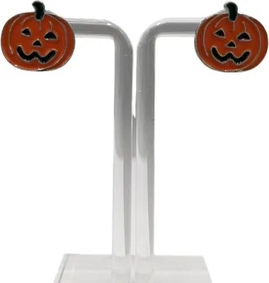 Produktbild von Halloween Ohrstecker Kürbis Design Orange Grün silber