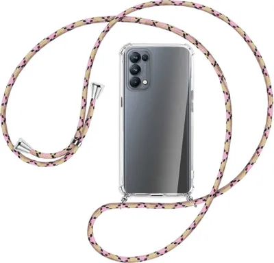 Produktbild von Handykette Backcover-Schutzhülle mit Band (Metall silberfarben) für Oppo Reno5 Pro 5G - rosa Karo