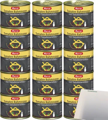 Produktbild von Menzi Tomaten Rahmsuppe mit Tomatenwürfeln 3er Pack (15x200ml Dose) + usy Block