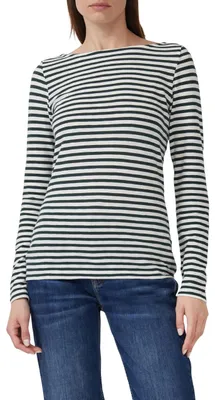 Produktbild von s.Oliver Gestreiftes Langarmshirt aus Flammgarn mit U-Boot-Ausschnitt – Größe 34, 69g4_tannengrün