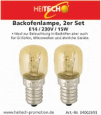 Produktbild von Backofenlampe 2er 15W E14,230V Ideal für Backofen, Mikrowelle, Grillöfen
