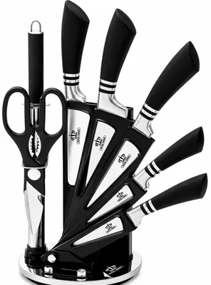 Immagine prodotto di Set di coltelli da 9 pezzi – Set con ceppo in acciaio inossidabile, forbici e acciaino – Coltelli da cucina professionali Bordeaux – Royal Swiss