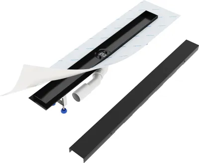 Produktbild von Aquabad SDS Schwarzmatte Duschrinne 60cm mit Blende: Bord, Ablauf Waagerecht Mittig