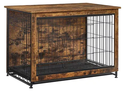 Imagen del producto de Caja para perros vintage, color marrón – fabricada en aglomerado y acero – 98 x 65 x 68 cm