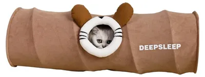 Produktbild von Katzentunnel Plüsch mit Katzenhöhle, faltbarer Spieltunnel für Katzen, Katzenspielzeug mit Ball & Guckloch, 80cm