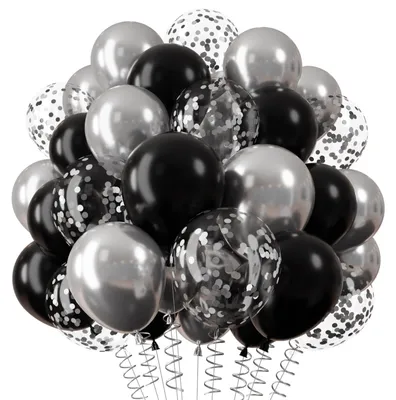Immagine prodotto di Palloncini metallizzati a forma di coriandoli, 30,5 cm, neri e argentati, decorazioni per feste di compleanno