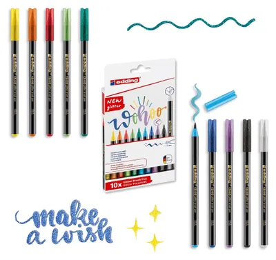 Obrázok produktu pre Edding 4-1340-10-4, 10 farba/farieb, Aqua, Čierna, Modrá, Zelená, Svetlozelená, Oranžová, Purpurová, Červená, Žltá, Štetinkové zakončenie, 1 mm, 6 mm, Viacfarebný
