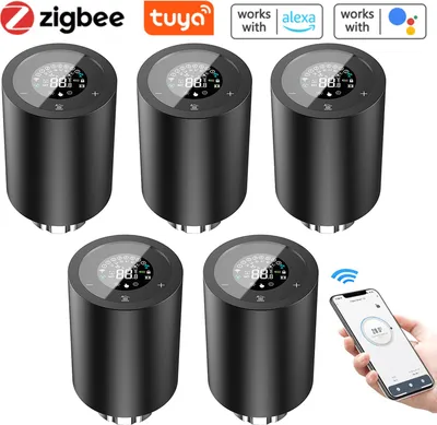 Produktbild von 5X Smart Heizkörperthermostate Thermostatventil Heizkoerperventil APP-Steuerung Kompatibel mit Alexa Google Assistant Kindersicherung Thermostat Heizung LED-Anzeige,Schwarz