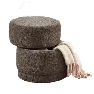 Image de AIORBER Pouf, design rond, avec espace de rangement, tissu Boucle, granuleux, couvercle amovible, chaise ronde, pour salon, chambre, 46x45cm, Gris