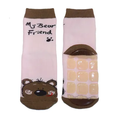 Productafbeelding van Kinder sokken van katoen, model "My Bear Friend", in lichtroze, maat 23-26