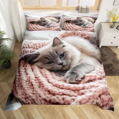 Obrázek produktu pro Sada povlečení pro dívky, motiv kočka, rozměr 200x200 cm, mikrovlákno, 2 povlaky na polštáře, vícebarevné
