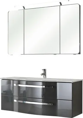 Produktbild von Pelipal Badmöbel-Set Xpressline 4005 BxHxT 117 x 200 x 49 cm Frontfarbe grau hochglanz mit Waschtisch Glas weiß und Wasc