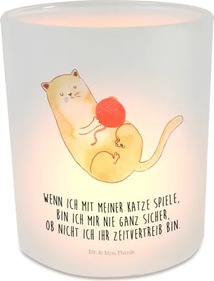 Produktbild von Mr. & Mrs. Panda Teelichthalter Katze Wolle - Transparent - Geschenk, Haha, Spielen, Glas, Windlicht Deko, Witzig, Kerzenhalter, Outdoor, Cats, kerzenbehälter