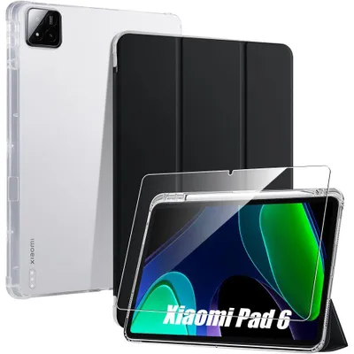 Image de Coque + Verre Trempé pour Xiaomi Pad 6 / 6 Pro, Protection Coins Renforcés Noir avec Porte-Stylet