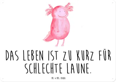 Produktbild von Mr. & Mrs. Panda Schild Axolotl Glücklich DIN A3 - Weiß - Geschenk, Wandbild, tafel, Magnetschild, Lebensfroh, Retro Blechschild, Schwanzlurch, Motivation, gut Gelaunt