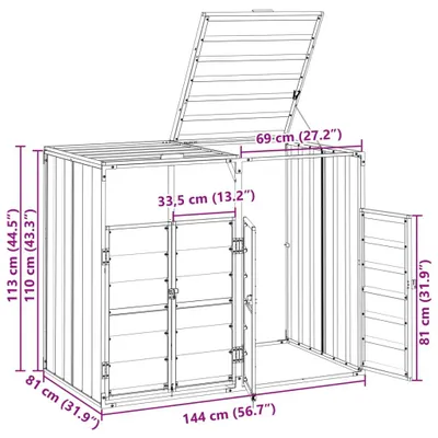 Productafbeelding van vidaXL Vuilnisbakbox voor 2 containers, antraciet, 144x81x113 cm, staal