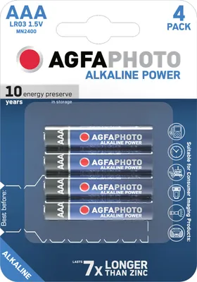 Produktbild von AgfaPhoto 110-802572, Einwegbatterie, AAA, Alkali, 1,5 V, 4 Stück(e), Grau, Rot