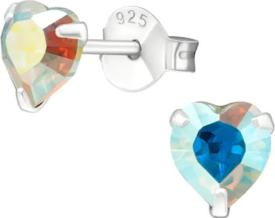 Produktbild von Ohrringe Ohrstecker 925 Sterling Silber mit Kristallherz in verschiedenen Farben Farbe - Aurora Borealis