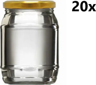 A clear glass jar with a gold lid, shown in isolation against a white background. The text '20x' is visible in the upper right corner.