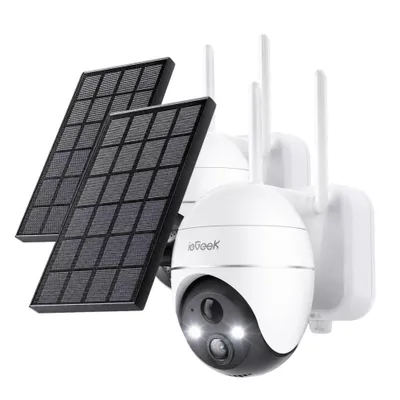 Produktbild von ieGeek 5MP Überwachungskamera Aussen Akku mit Solarpanel 30M Farbnachtsicht Solar WLAN Kamera Outdoor mit 2,4 WiFi KI-Erkennung 2-Wege-Audio 2ST