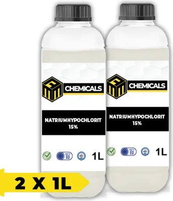Produktbild von MRM CHEMICALS Flüssigchlor für Pool 1L Natriumhypochlorit für Whirlpool Schwimmbad Spa Brunnen, Poolreiniger, Desinfektionsmittel, Wasserdesinfektion x2
