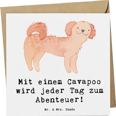 Produktbild von Mr. & Mrs. Panda faltkarte Cavapoo Abenteuer - Weiß - Geschenk, doppelkarte, Hunde, hypoallergene Rasse, freundliche, verspielte, Freude, Klappkarte, Hunderassen Vielfalt