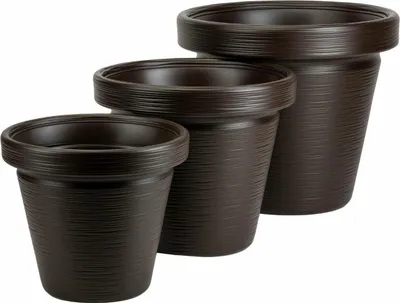 Image de HowHomely | Pots de fleurs - Pots pour plantes - marron - lot de 3 - texture rainurée - cache-pots - faciles d'entretien