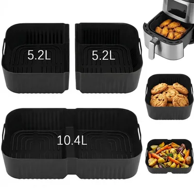 3er-Set Silikonformen für Heißluftfritteusen, 10,4 l, schwarz