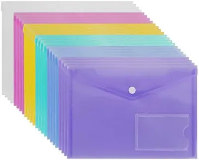 Produktbild von 24 STÜCKE dokumententaschen A5 Document Pouches,transparente A5-Dokumentenaufbewahrungsmappe mit Taschen für Schule, Heimarbeit und Büroorganisation, mehrfarbig