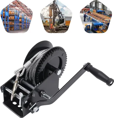 Zdjęcie produktu dla Wciągarka ręczna, linka stalowa 10 m, mechanizm z podwójną przekładnią, czarna, kabel 10 m