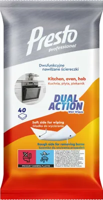 Obrázok produktu pre Presto Ściereczki Nawilżane Dual Action do Kuchni i Piekarnika 40 sztuk