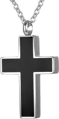 Immagine prodotto di Portacenere Luxe con catena (55 cm) per ceneri, capelli o profumo - gioielli commemorativi con dispositivo per il riempimento delle ceneri e sacchetto per la conservazione - Croce nera