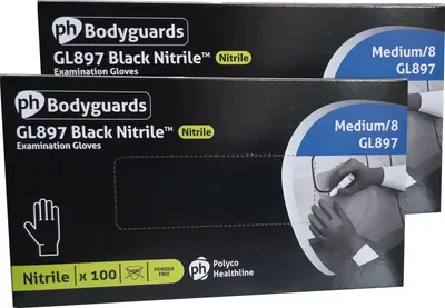 Produktbild von Bodyguards GL 897 Black Nitrile 100 Stück Medium 8 Puderfrei Latexfrei Einweghandschuhe