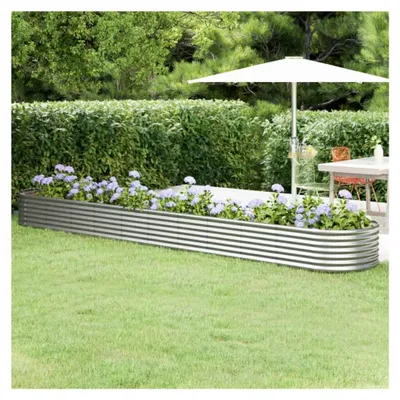 Produktbild von Hochbeet aus pulverbeschichtetem Stahl, witterungsbeständig, für Garten, Balkon, Terrasse, Silber, 440 x 80 x 36 cm