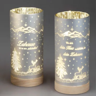 Produktbild von Dekoration 1 Stück Deko-Licht 20cm mit Spruch und Timer-hellbrauner Holzsockel- Zu Hause ist es am Schönsten!