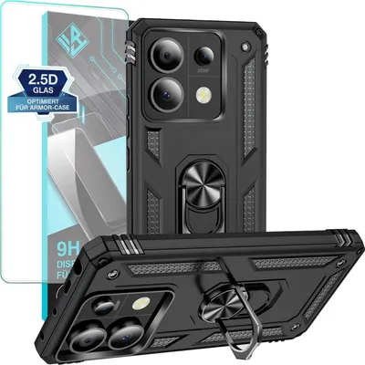 Produktbild von Armor Outdoor Handyhülle für Xiaomi Redmi Note 13 Pro 5G Handy Panzer Case Schutzhülle mit 9H Displayglas Displayschutz Farbe: Schwarz