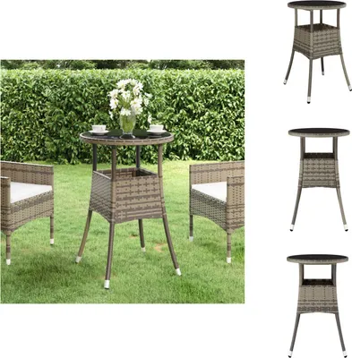Produktbild von vidaXL Gartentisch Ø60x75 cm Hartglas und Poly Rattan Grau -  Gartentische