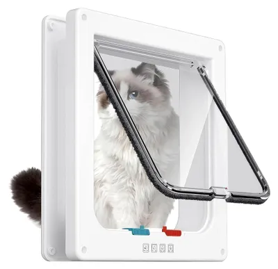 Produktbild von Hundetür Fenster, Haustierklappe 4 Wege, Katzenklappe für Innentüren und Außentüren (S) (XL)