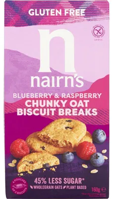 Produktbild von Nairn's Glutenfreie Chunky Oats Heidelbeere & Himbeere, 160g – Knuspriges Hafermüsli