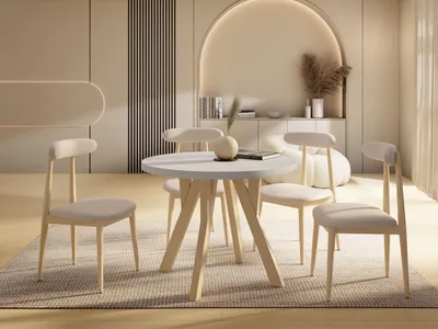 Produktbild von Runder Ausziehbarer Esstisch im Loft-Stil – Industrieller Tisch mit Holzbeinen – Platzsparender Tisch für Wohnzimmer – Kiefer Weiß – 80 bis 160 cm