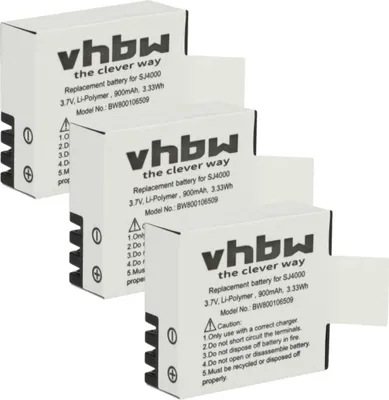 Produktbild von vhbw 3x Akku kompatibel mit Ablegrid SJ5000 Videokamera Camcorder (900 mAh, 3,7 V, Li-Polymer) + Infochip