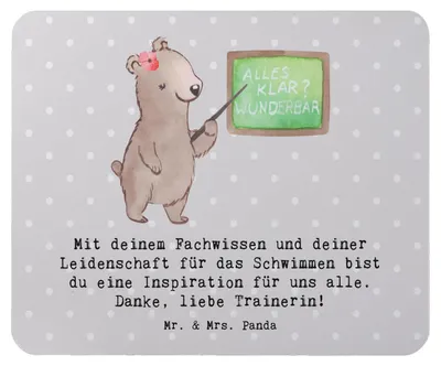 Produktbild von Mr. & Mrs. Panda Mauspad Schwimmen Trainerin Inspiration - Grau Pastell - Geschenk, Mousepad, Hingabe, laptop, Schwimmtrainerin, Schwimmer, Schwimmtrainer, Sportart, pc
