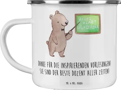 Produktbild von Mr. & Mrs. Panda Emaille Tasse Bester Dozent - Weiß - Geschenk, Danke sagen, Haferl, Aufmerksamkeit, Outdoor Becher, Jubiläum, Bedanken, Reisebecher, Dankeschön, Teetasse