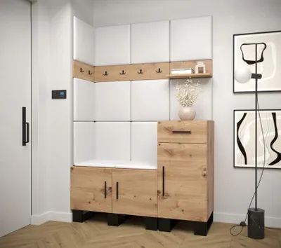 Obrázek produktu pro Předsíňová sestava RUMIE 10 - dub artisan, bílé panely z
