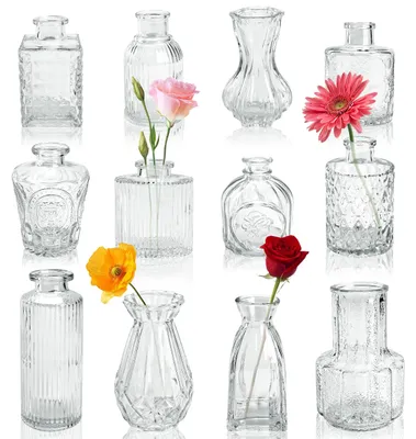 Produktbild von Glasvase Knopfvase Blumenvase - Set von 12 - Transparent - Für Tischdekoration und Hochzeit
