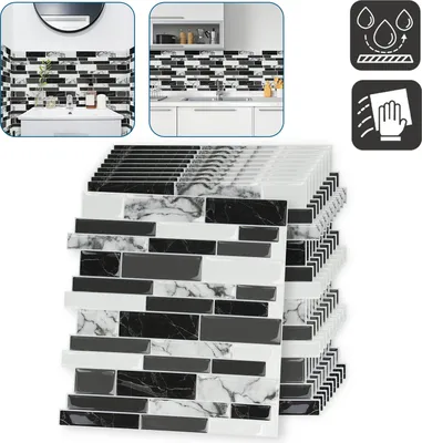 Produktbild von LZQ 3D Fliesenaufkleber 10 Stück Selbstklebende Fliesensticker 30,5x30,5cm DIY Fliesenfolie Wandaufkleber für Bad und Küche Deko, Schwarz Marmor