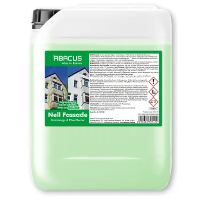 Produktbild von ABACUS® Fassadenreiniger, Grünbelagentferner für Fassaden, Putz & Hauswände, Entfernt selbsttätig 1 x 5L Nell Fassade