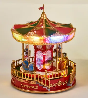 Image de Manège de Noël à LED avec musique et personnages rotatifs, 23 x 28 cm