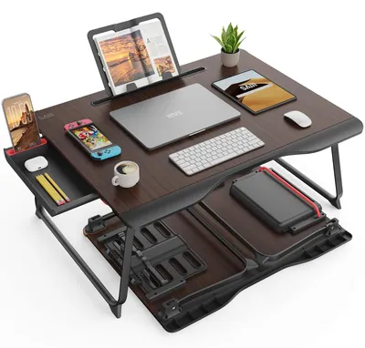 Imagen del producto de Mesa plegable con cajón, de 65 x 40 cm, con una capacidad de carga de 40 kg, ideal para estudiar y trabajar
